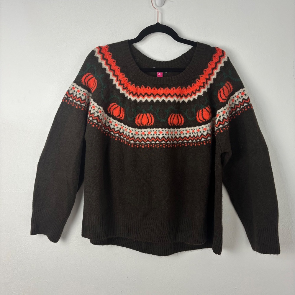 Vince Camuto Brown Pumpkin Fair Isle Halloween Novelty Sweater XL Fall Autumn